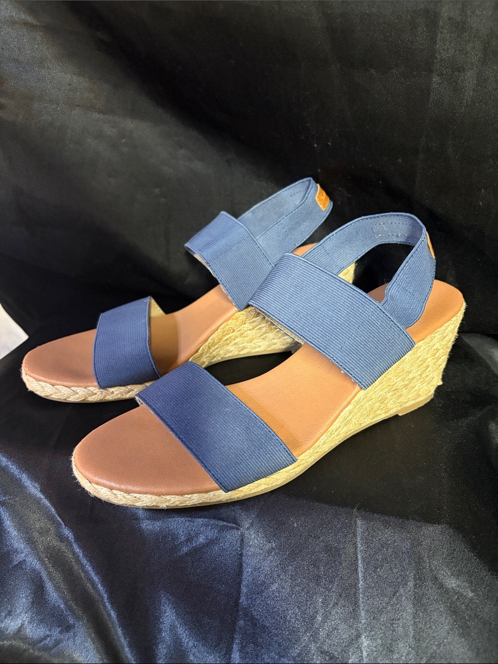Tommy Bahama Navy Espadrille Wedge Sandals Stretch Straps Sz 9.5